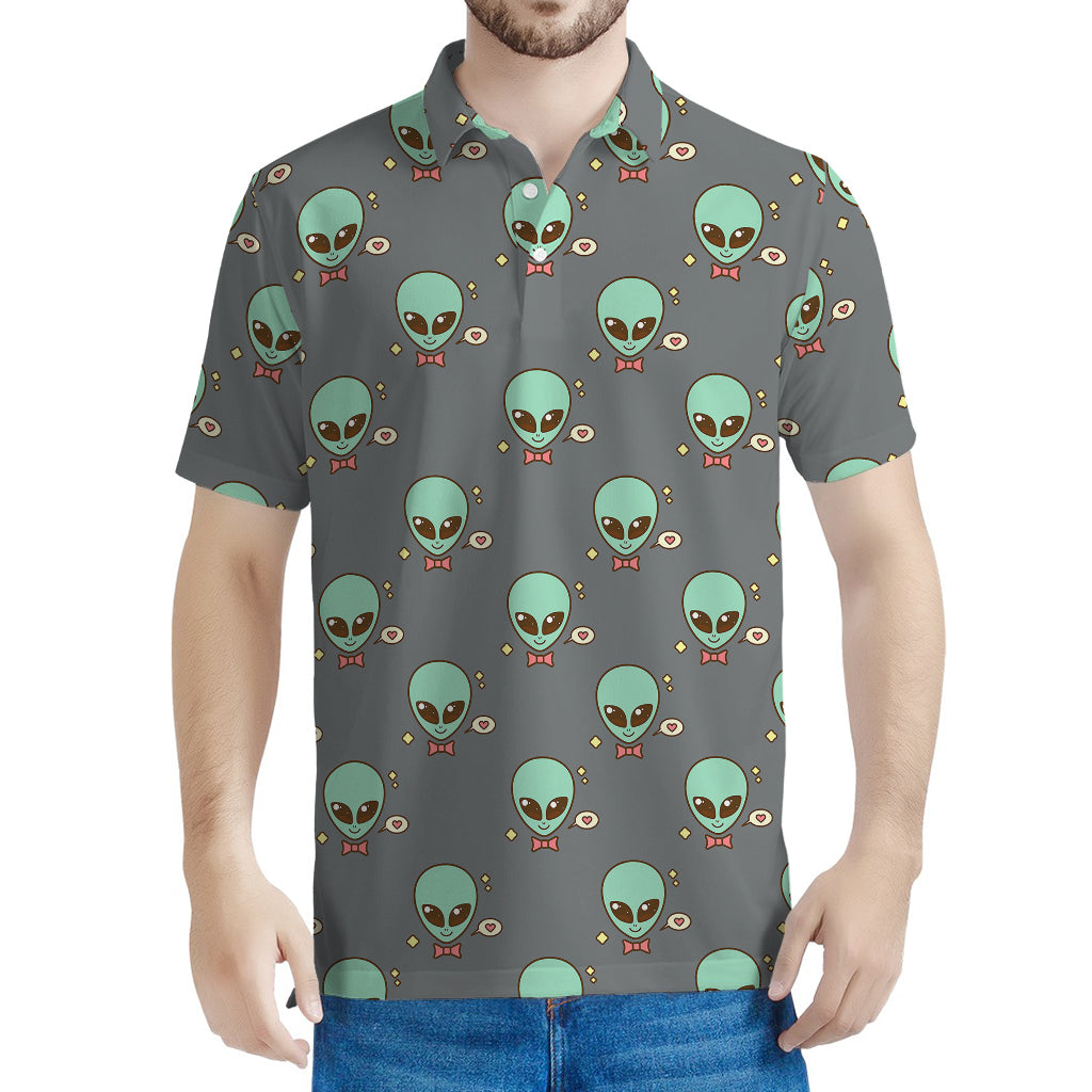 Cute Alien With Bow Tie Print Men's Polo Shirt