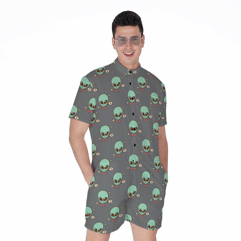 Cute Alien With Bow Tie Print Men's Rompers