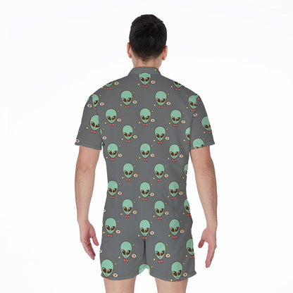 Cute Alien With Bow Tie Print Men's Rompers