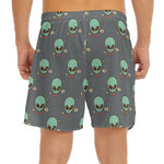 Cute Alien With Bow Tie Print Men's Split Running Shorts