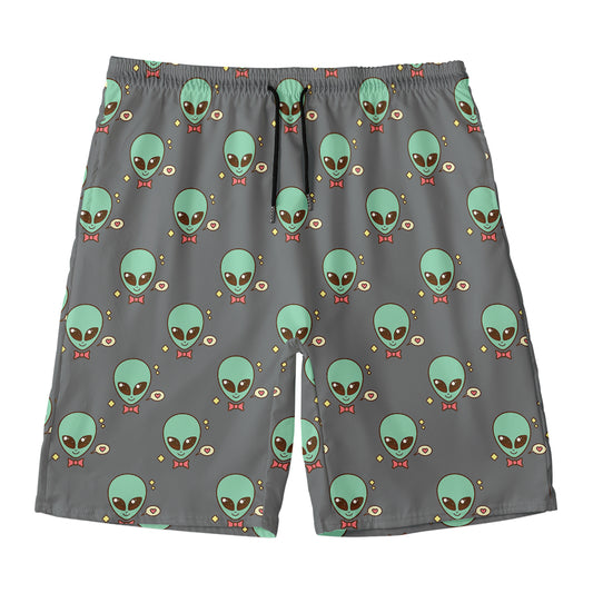 Cute Alien With Bow Tie Print Men's Swim Trunks
