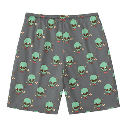 Cute Alien With Bow Tie Print Men's Swim Trunks