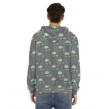 Cute Alien With Bow Tie Print Men's Velvet Pullover Hoodie