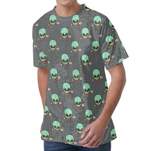 Cute Alien With Bow Tie Print Men's Velvet T-Shirt