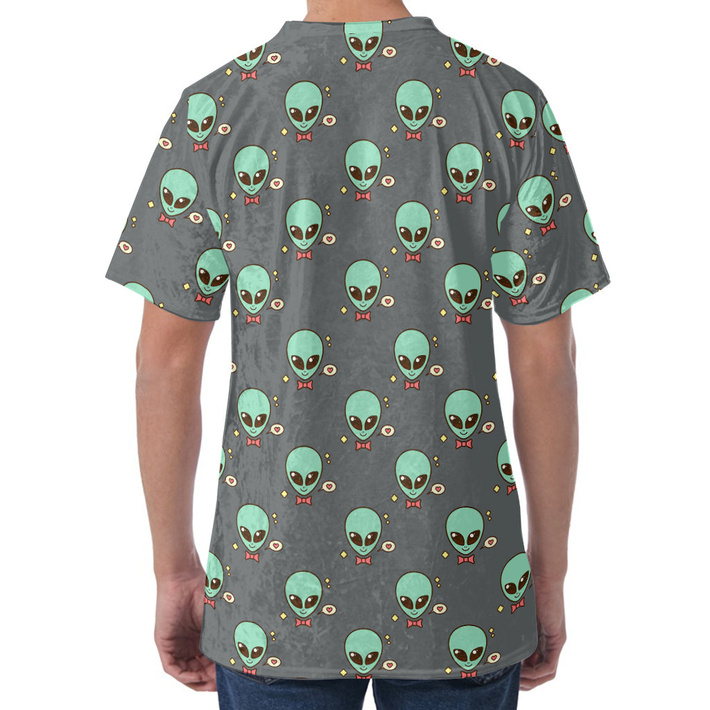 Cute Alien With Bow Tie Print Men's Velvet T-Shirt