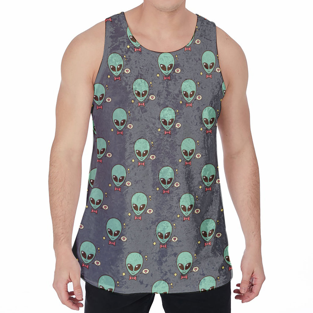 Cute Alien With Bow Tie Print Men's Velvet Tank Top