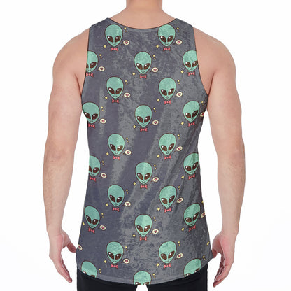 Cute Alien With Bow Tie Print Men's Velvet Tank Top