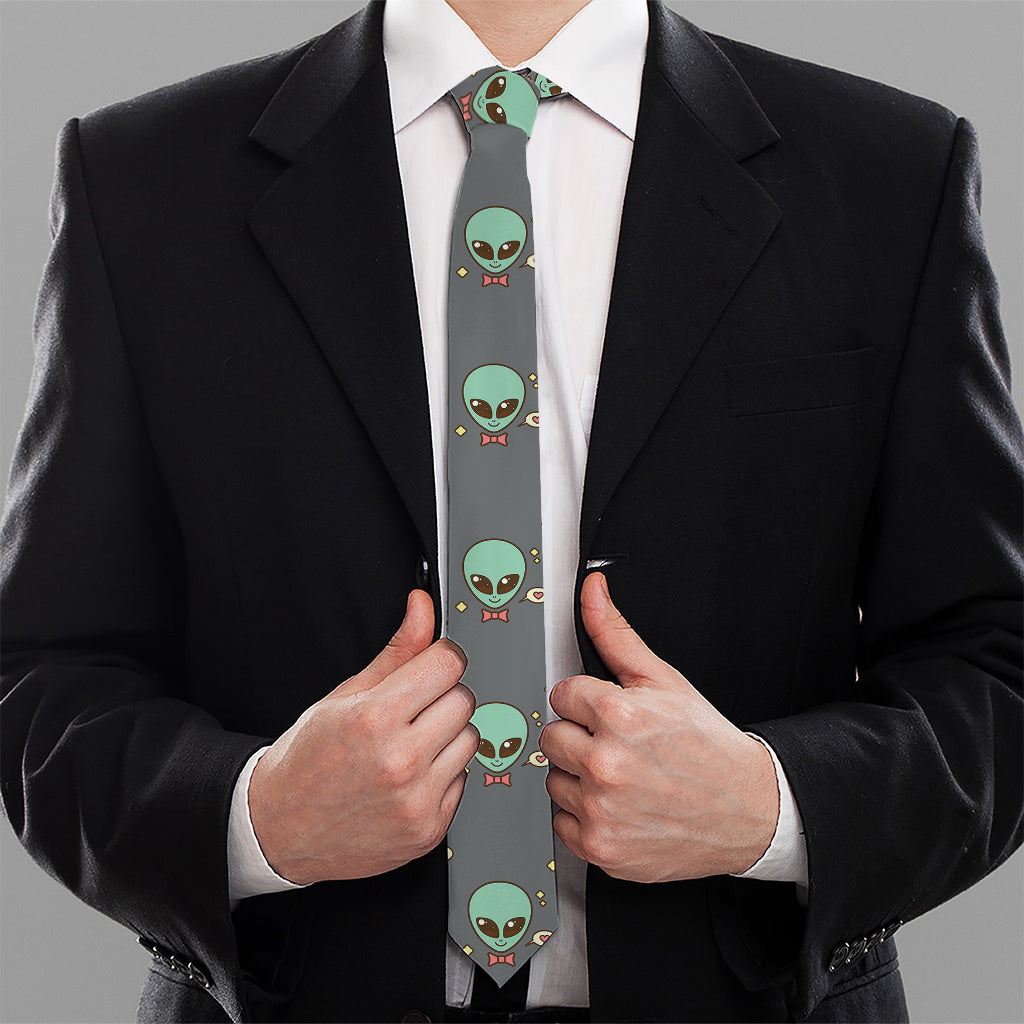 Cute Alien With Bow Tie Print Necktie