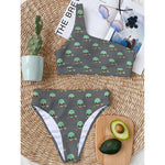 Cute Alien With Bow Tie Print One Shoulder Bikini Top