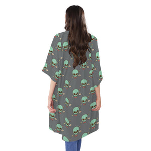 Cute Alien With Bow Tie Print Open Front Beach Cover Up