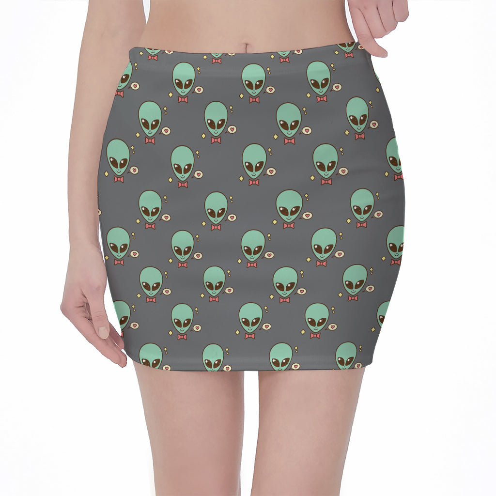 Cute Alien With Bow Tie Print Pencil Mini Skirt