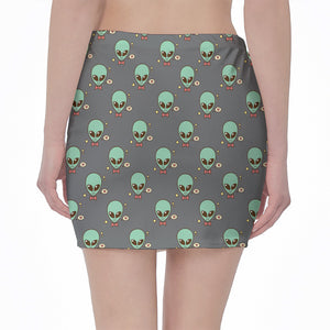 Cute Alien With Bow Tie Print Pencil Mini Skirt