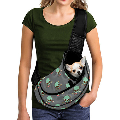 Cute Alien With Bow Tie Print Pet Sling Carrier