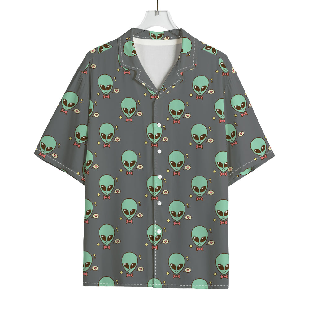 Cute Alien With Bow Tie Print Rayon Hawaiian Shirt