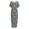 Cute Alien With Bow Tie Print Short Sleeve Long Nightdress