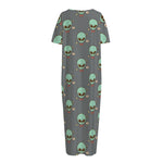 Cute Alien With Bow Tie Print Short Sleeve Long Nightdress