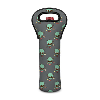 Cute Alien With Bow Tie Print Single Neoprene Wine Tote