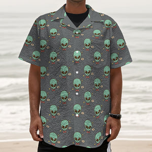 Cute Alien With Bow Tie Print Textured Short Sleeve Shirt