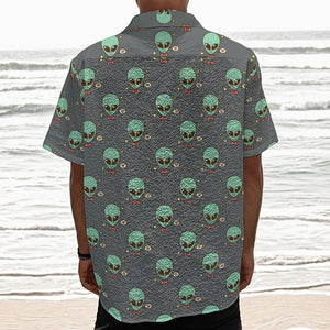 Cute Alien With Bow Tie Print Textured Short Sleeve Shirt