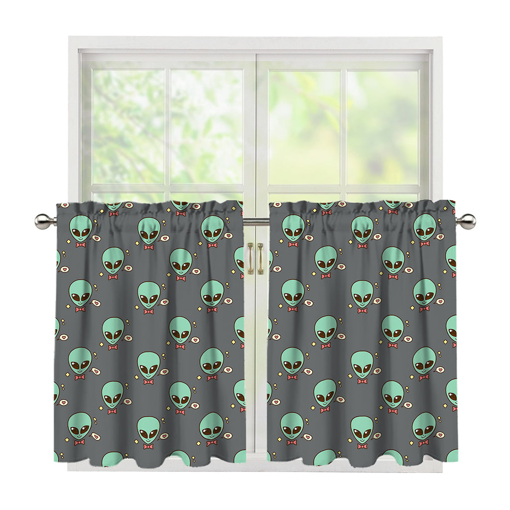 Cute Alien With Bow Tie Print Tier Curtains