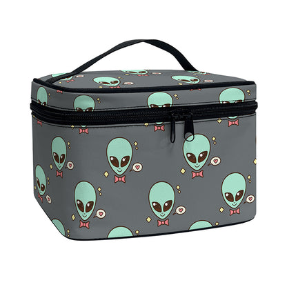 Cute Alien With Bow Tie Print Travel Makeup Bag