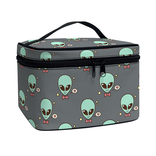 Cute Alien With Bow Tie Print Travel Makeup Bag