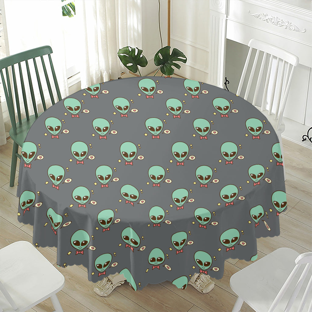 Cute Alien With Bow Tie Print Waterproof Round Tablecloth