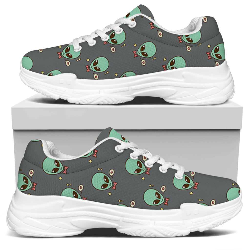 Cute Alien With Bow Tie Print White Chunky Shoes