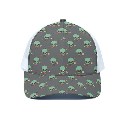 Cute Alien With Bow Tie Print White Mesh Trucker Cap