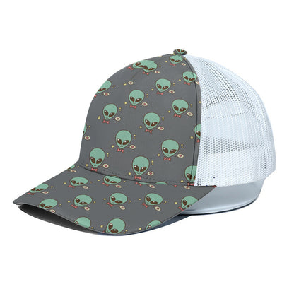 Cute Alien With Bow Tie Print White Mesh Trucker Cap