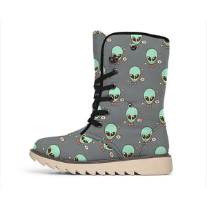 Cute Alien With Bow Tie Print Winter Boots