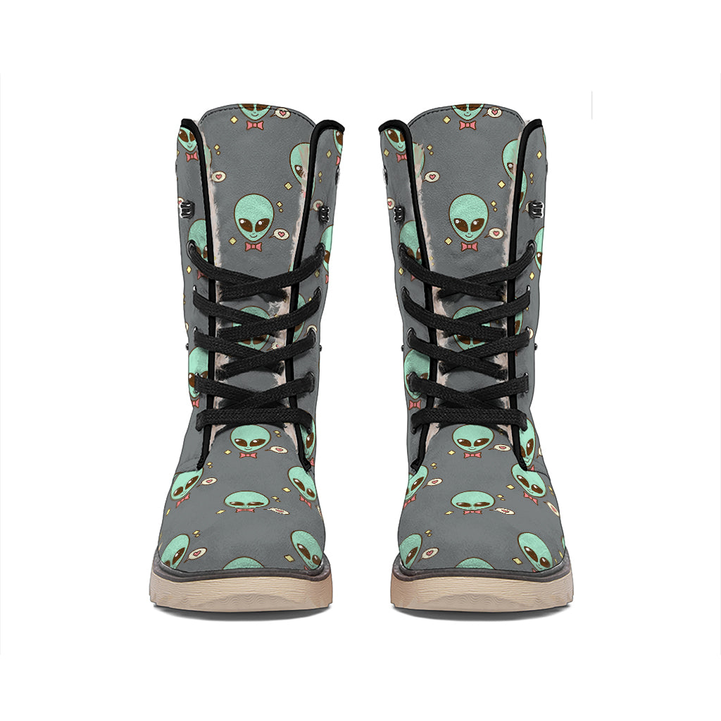 Cute Alien With Bow Tie Print Winter Boots