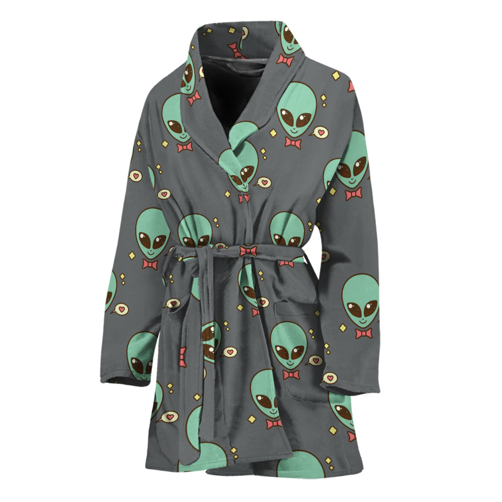 Cute Alien With Bow Tie Print Women's Bathrobe