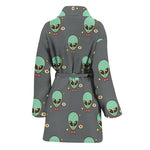 Cute Alien With Bow Tie Print Women's Bathrobe