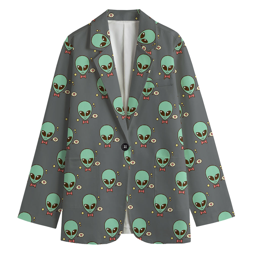 Cute Alien With Bow Tie Print Women's Blazer