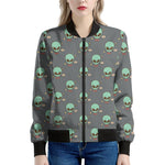 Cute Alien With Bow Tie Print Women's Bomber Jacket