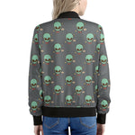 Cute Alien With Bow Tie Print Women's Bomber Jacket