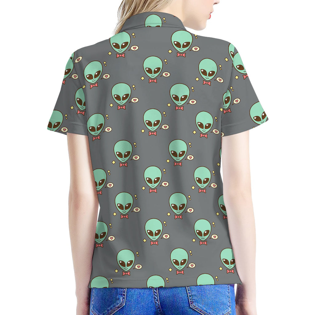 Cute Alien With Bow Tie Print Women's Polo Shirt