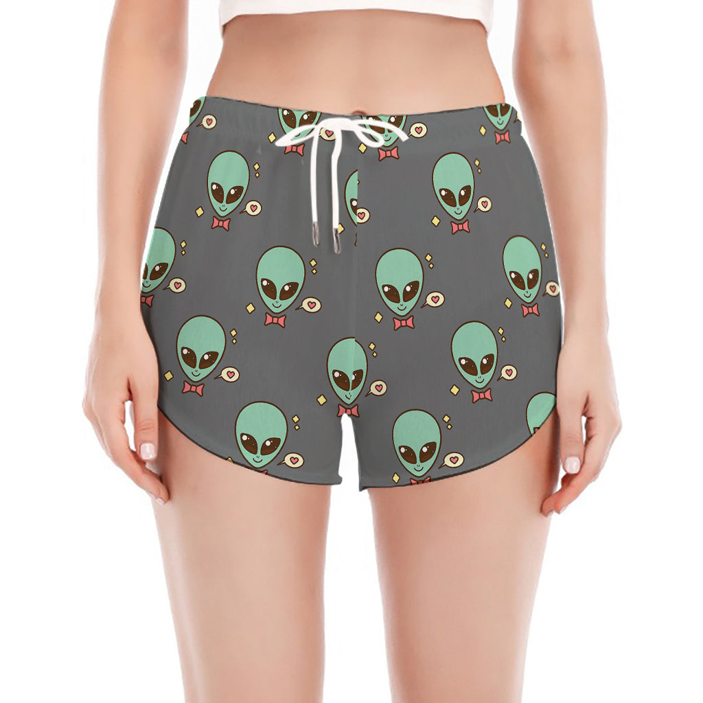 Cute Alien With Bow Tie Print Women's Split Running Shorts