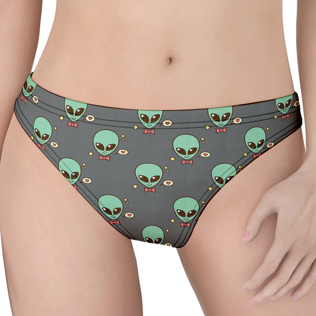 Cute Alien With Bow Tie Print Women's Thong