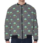 Cute Alien With Bow Tie Print Zip Sleeve Bomber Jacket