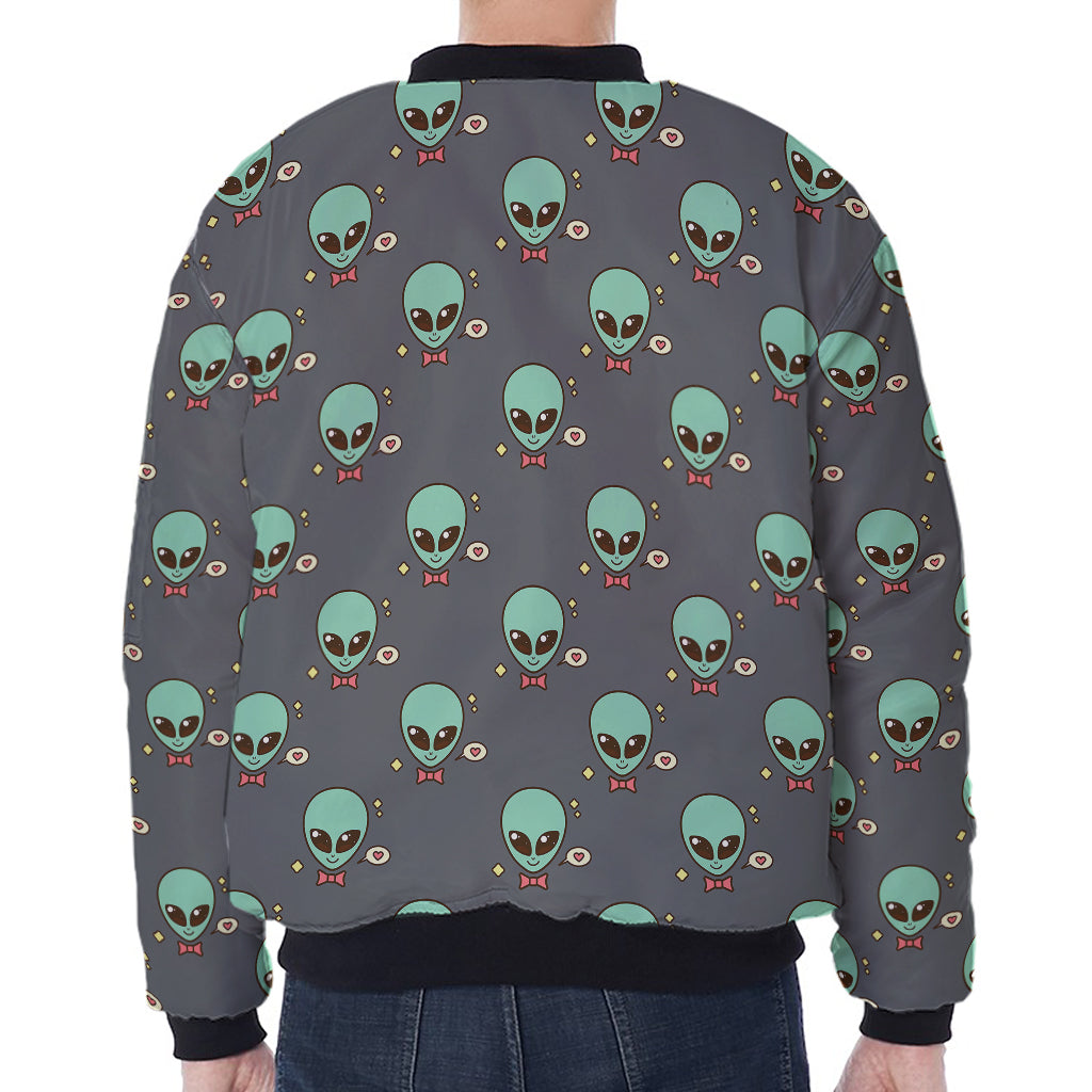 Cute Alien With Bow Tie Print Zip Sleeve Bomber Jacket