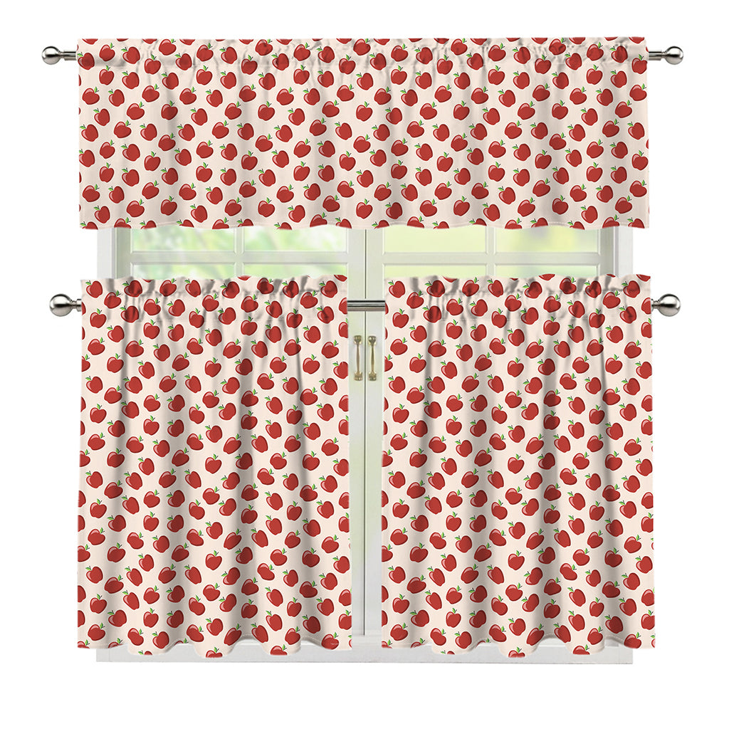 Cute Apple Pattern Print 3 Piece Kitchen Curtains