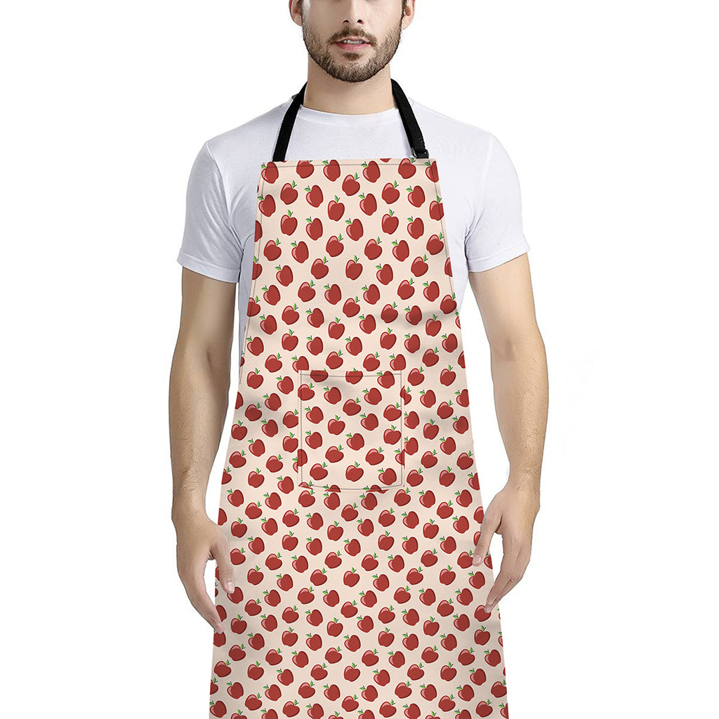 Cute Apple Pattern Print Bib Apron With Pocket