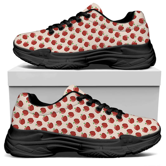 Cute Apple Pattern Print Black Chunky Shoes