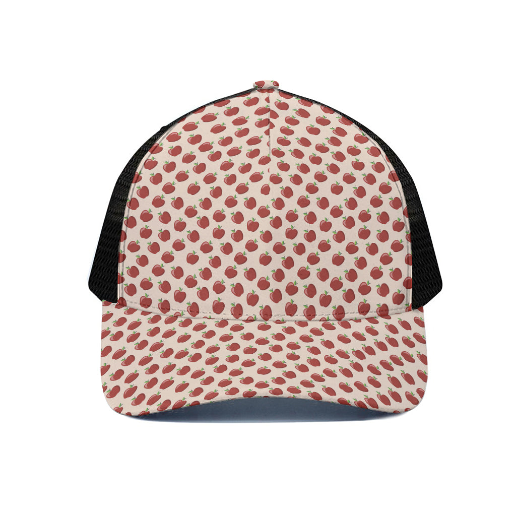 Cute Apple Pattern Print Black Mesh Trucker Cap