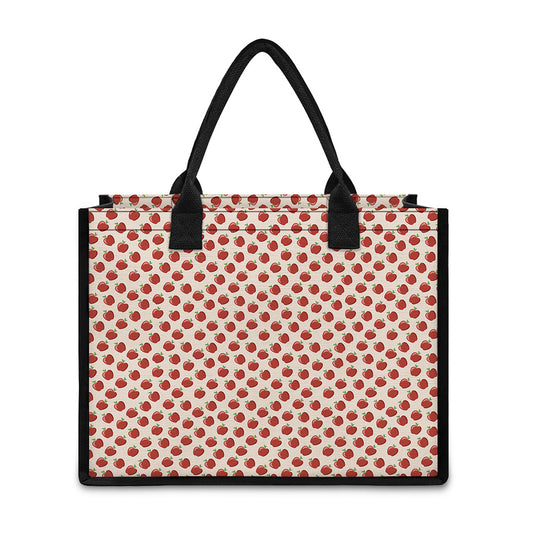 Cute Apple Pattern Print Canvas Tote Bag