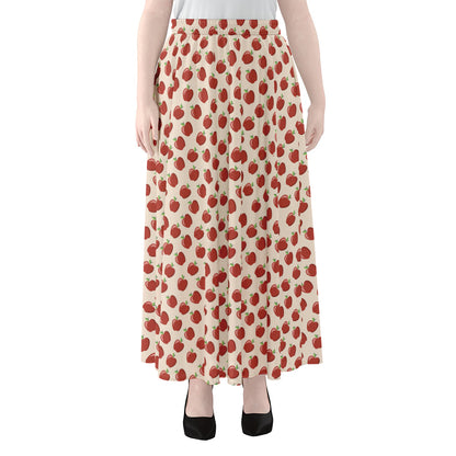 Cute Apple Pattern Print Chiffon Maxi Skirt