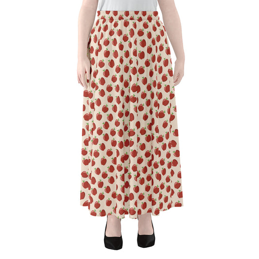 Cute Apple Pattern Print Chiffon Maxi Skirt