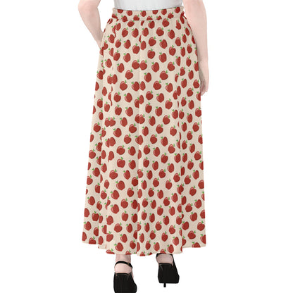 Cute Apple Pattern Print Chiffon Maxi Skirt